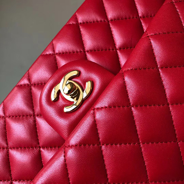 Chanel Classic Flap Bag A01112 Red Lambskin Gold-Tone Metal