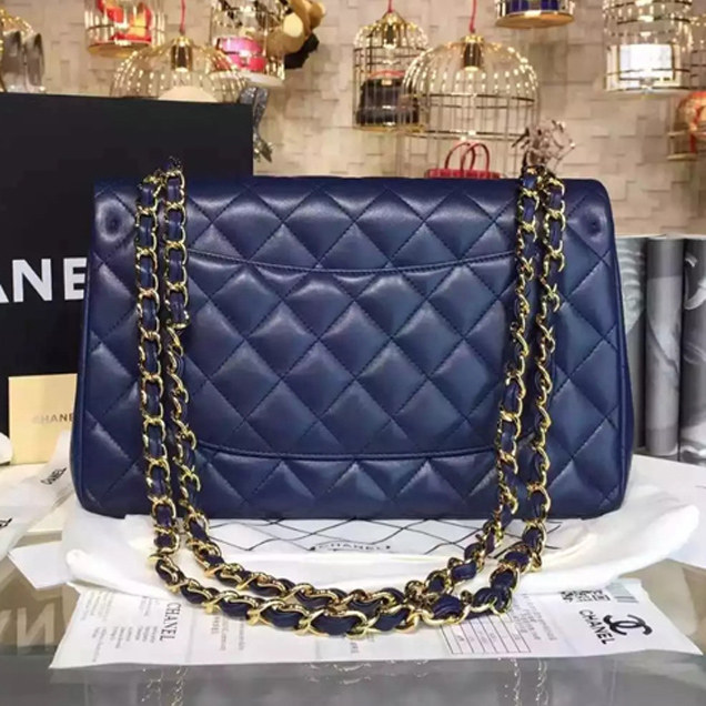 Chanel Classic Flap Bag A01112 Blue Lambskin Gold-Tone Metal