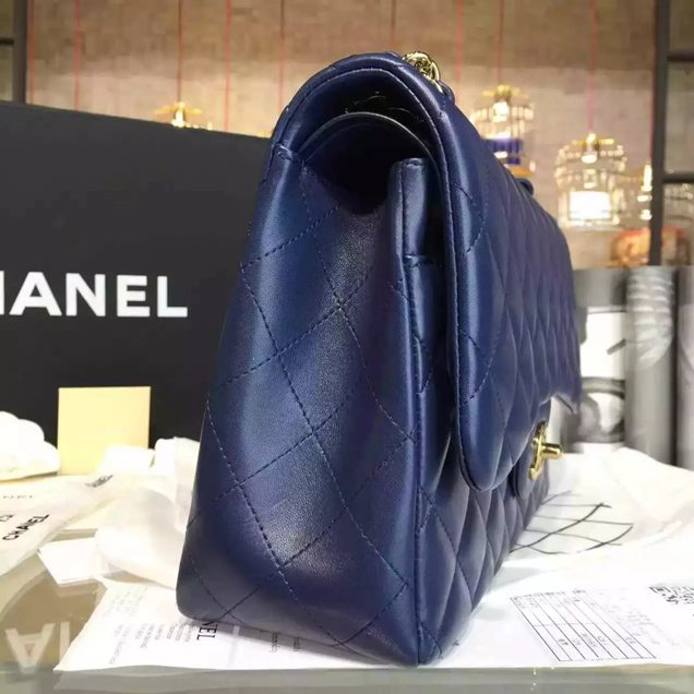 Chanel Classic Flap Bag A01112 Blue Lambskin Gold-Tone Metal