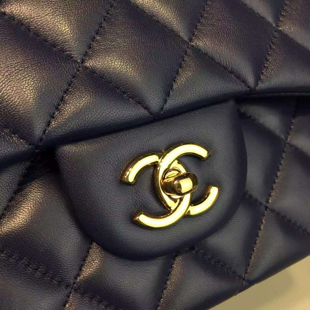 Chanel Classic Flap Bag A01112 Blue Lambskin Gold-Tone Metal