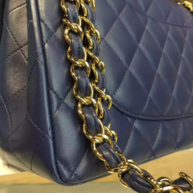 Chanel Classic Flap Bag A01112 Blue Lambskin Gold-Tone Metal