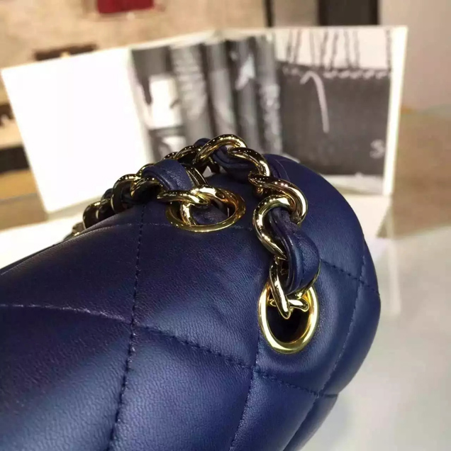 Chanel Classic Flap Bag A01112 Blue Lambskin Gold-Tone Metal