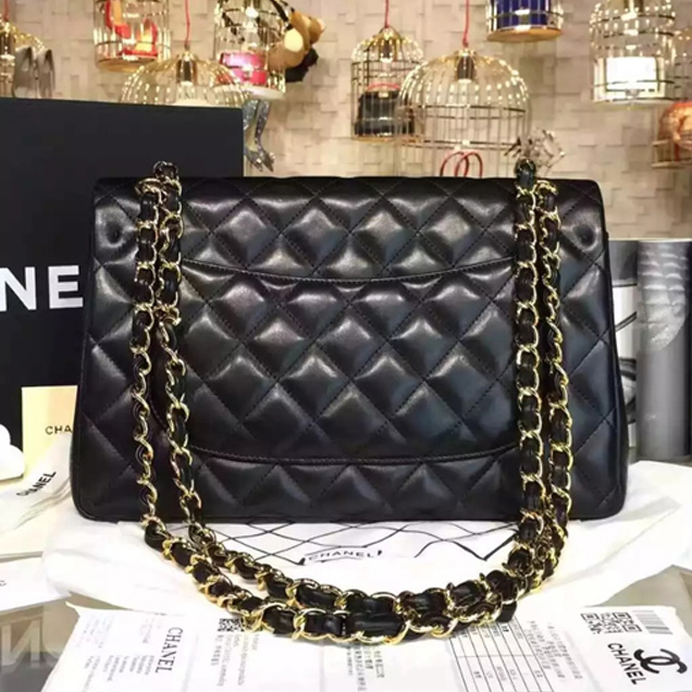 Chanel Classic Flap Bag A01112 Black Lambskin Gold-Tone Metal