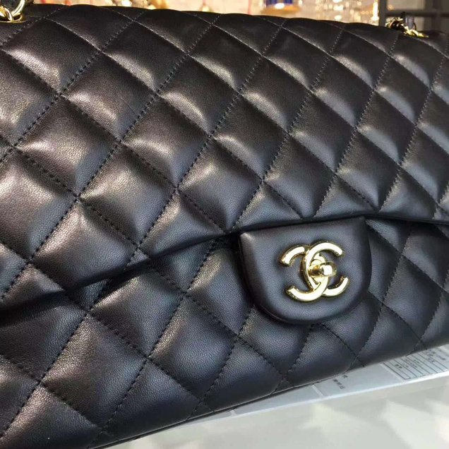 Chanel Classic Flap Bag A01112 Black Lambskin Gold-Tone Metal
