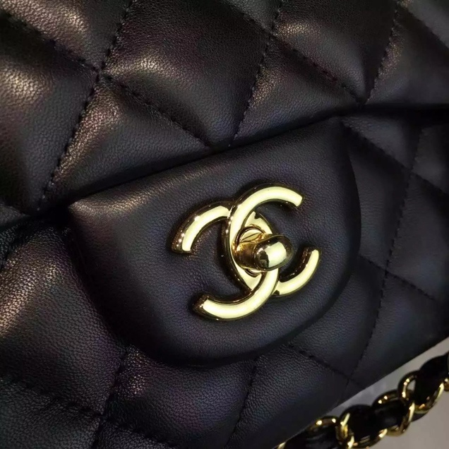 Chanel Classic Flap Bag A01112 Black Lambskin Gold-Tone Metal