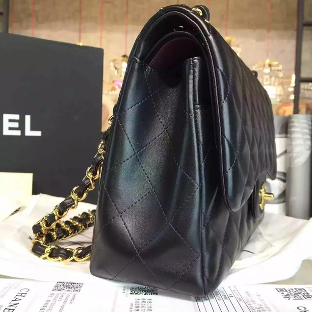 Chanel Classic Flap Bag A01112 Black Lambskin Gold-Tone Metal