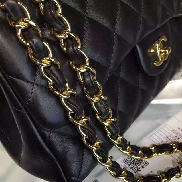 Chanel Classic Flap Bag A01112 Black Lambskin Gold-Tone Metal