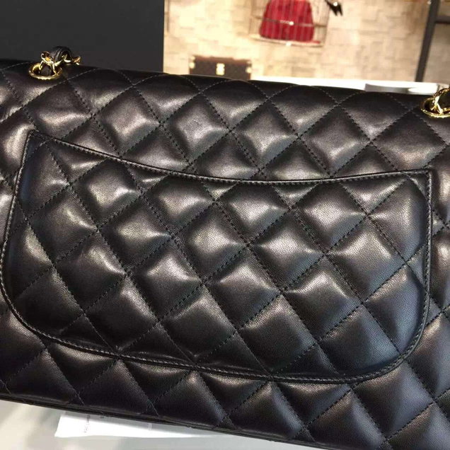 Chanel Classic Flap Bag A01112 Black Lambskin Gold-Tone Metal