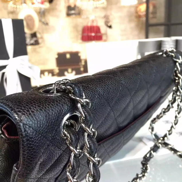 Chanel Classic Flap Bag A01112 Black Grained Calfskin Silver-Tone Metal