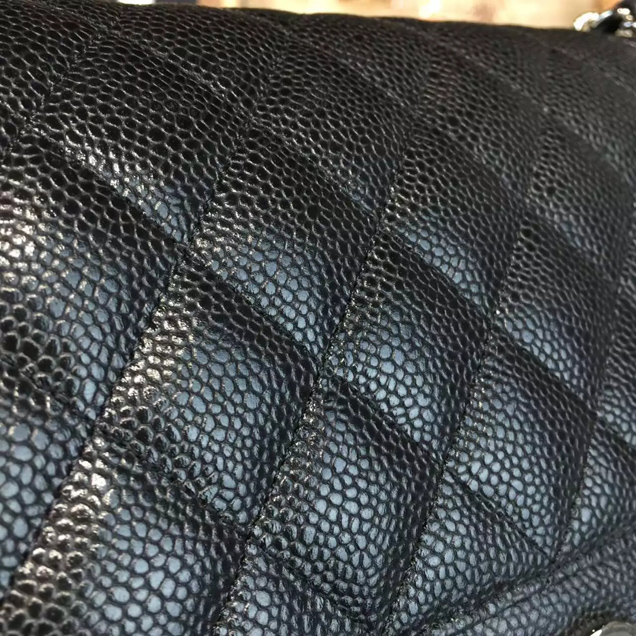 Chanel Classic Flap Bag A01112 Black Grained Calfskin Silver-Tone Metal