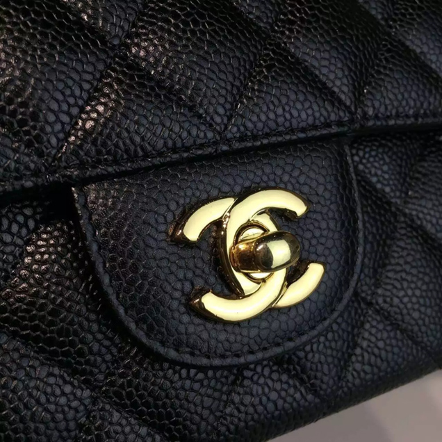 Chanel Classic Flap Bag A01112 Black Grained Calfskin Gold-Tone Metal
