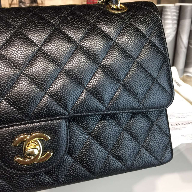 Chanel Classic Flap Bag A01112 Black Grained Calfskin Gold-Tone Metal