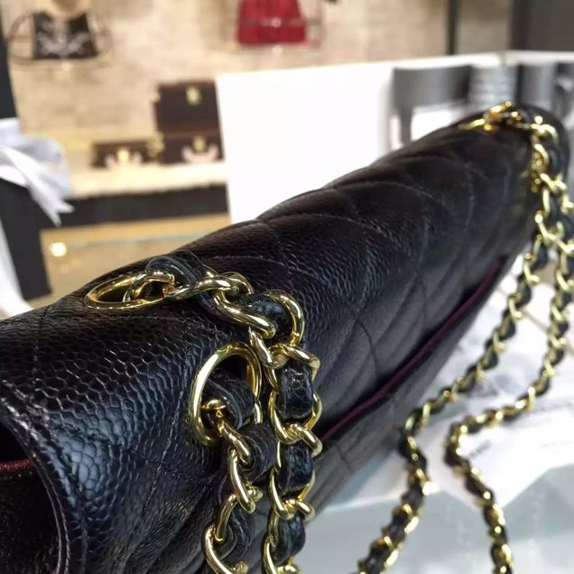 Chanel Classic Flap Bag A01112 Black Grained Calfskin Gold-Tone Metal