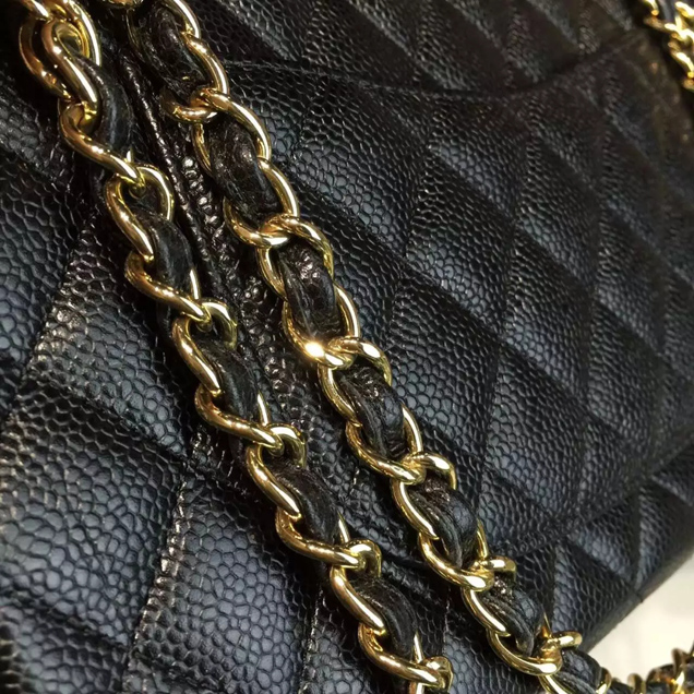 Chanel Classic Flap Bag A01112 Black Grained Calfskin Gold-Tone Metal