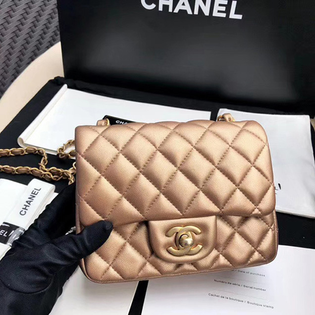 Chanel Mini Flap Bag A35200 Gold Lambskin Gold-Tone Metal