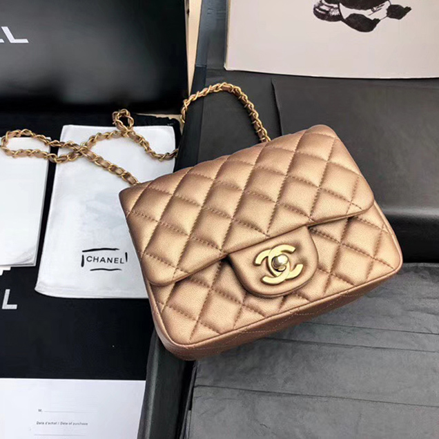 Chanel Mini Flap Bag A35200 Gold Lambskin Gold-Tone Metal