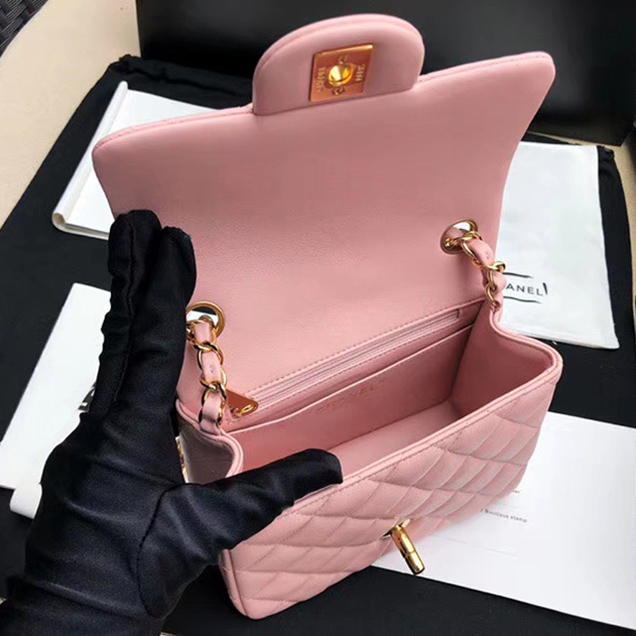 Chanel Mini Flap Bag A35200 Pink Lambskin Gold-Tone Metal