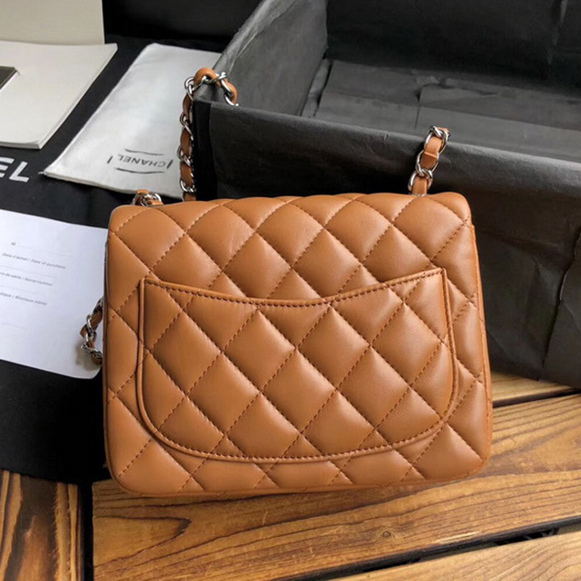 Chanel Mini Flap Bag A35200 Orange Lambskin Silver-Tone Metal