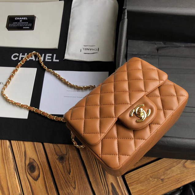 Chanel Mini Flap Bag A35200 Orange Lambskin Gold-Tone Metal