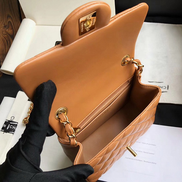Chanel Mini Flap Bag A35200 Orange Lambskin Gold-Tone Metal