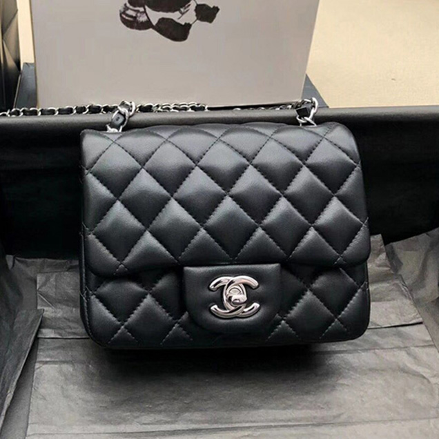 Chanel Mini Flap Bag A35200 Black Lambskin Silver-Tone Metal