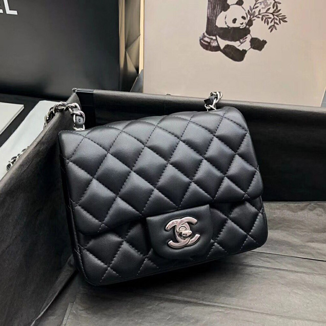 Chanel Mini Flap Bag A35200 Black Lambskin Silver-Tone Metal