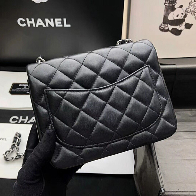 Chanel Mini Flap Bag A35200 Black Lambskin Silver-Tone Metal