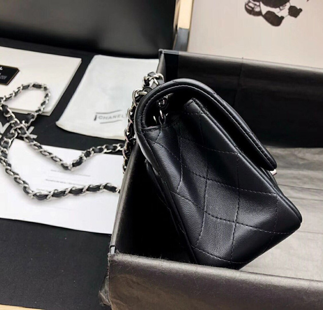 Chanel Mini Flap Bag A35200 Black Lambskin Silver-Tone Metal