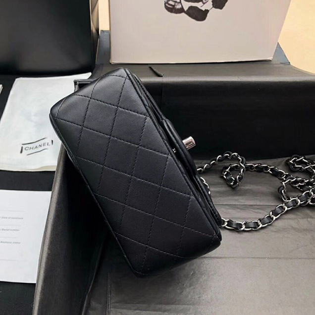 Chanel Mini Flap Bag A35200 Black Lambskin Silver-Tone Metal