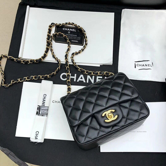 Chanel Mini Flap Bag A35200 Black Lambskin Gold-Tone Metal