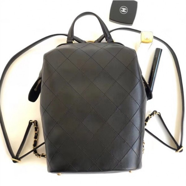 Chanel Lambskin and Gold-Tone Metal Backpack Large Bag A57558 Black 2018