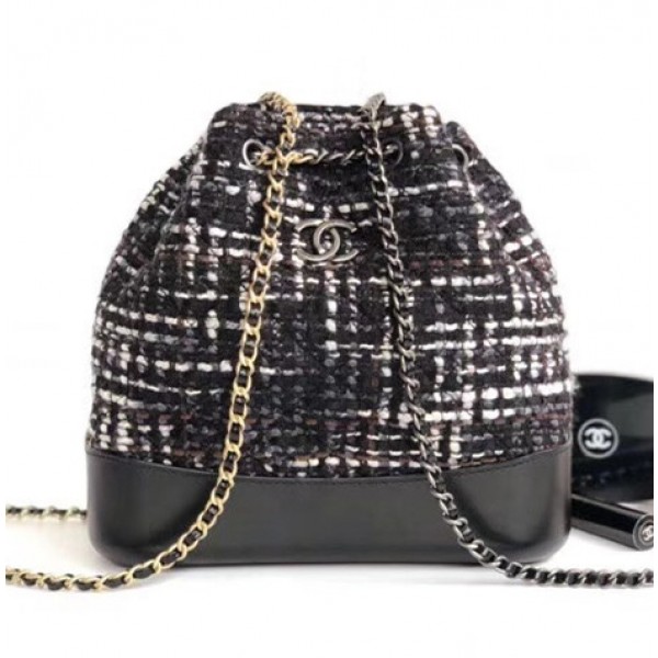 Chanel Tweed/Calfskin Gabrielle Backpack Bag A94485 Black/White 2018