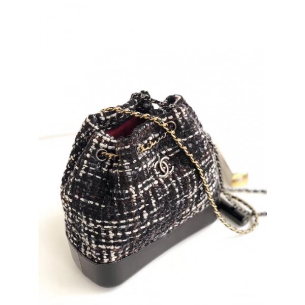 Chanel Tweed/Calfskin Gabrielle Backpack Bag A94485 Black/White 2018