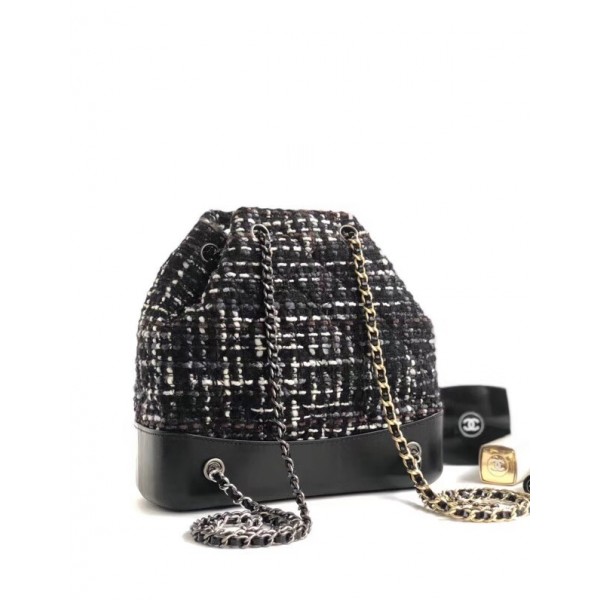 Chanel Tweed/Calfskin Gabrielle Backpack Bag A94485 Black/White 2018