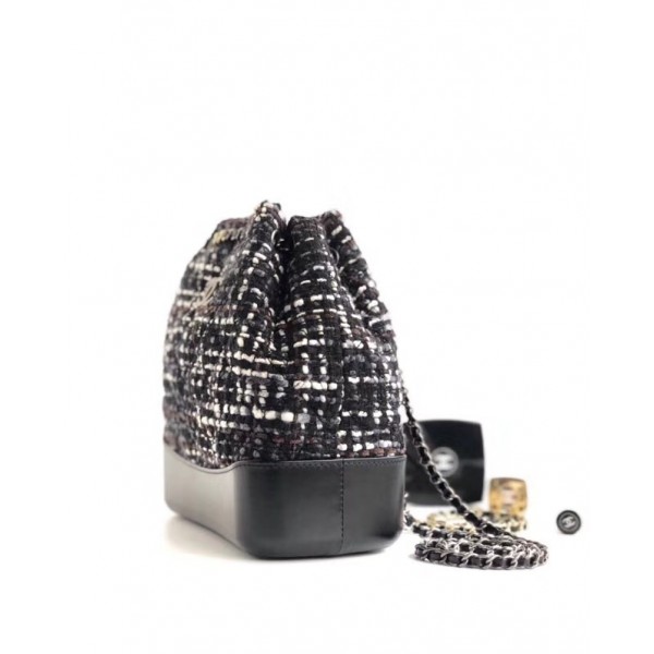 Chanel Tweed/Calfskin Gabrielle Backpack Bag A94485 Black/White 2018