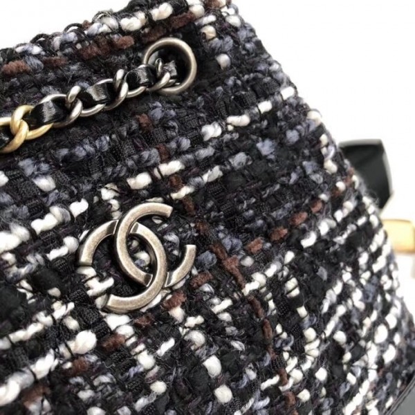 Chanel Tweed/Calfskin Gabrielle Backpack Bag A94485 Black/White 2018
