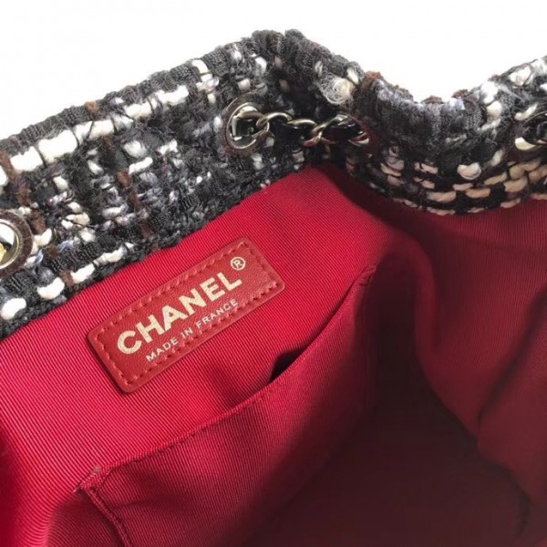 Chanel Tweed/Calfskin Gabrielle Backpack Bag A94485 Black/White 2018