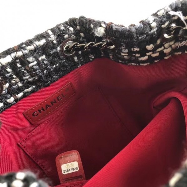 Chanel Tweed/Calfskin Gabrielle Backpack Bag A94485 Black/White 2018