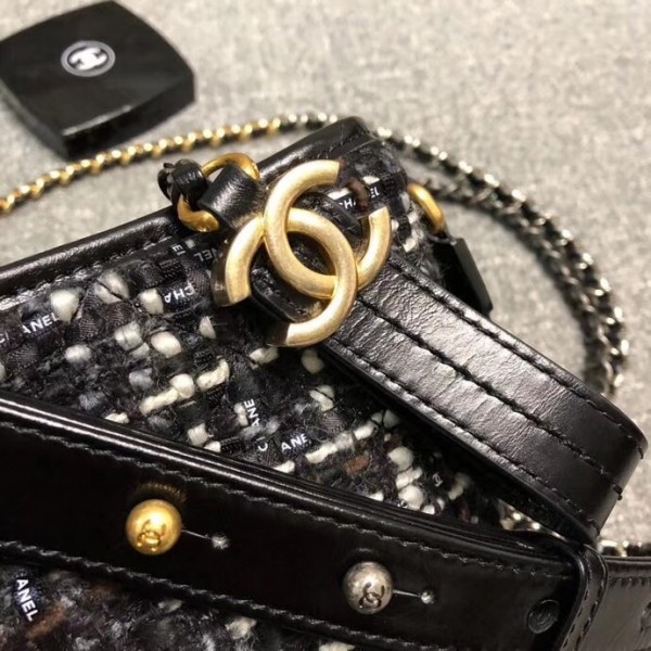 Chanel Tweed/Calfskin Gabrielle Small Hobo Bag A91810 Black/White 2018
