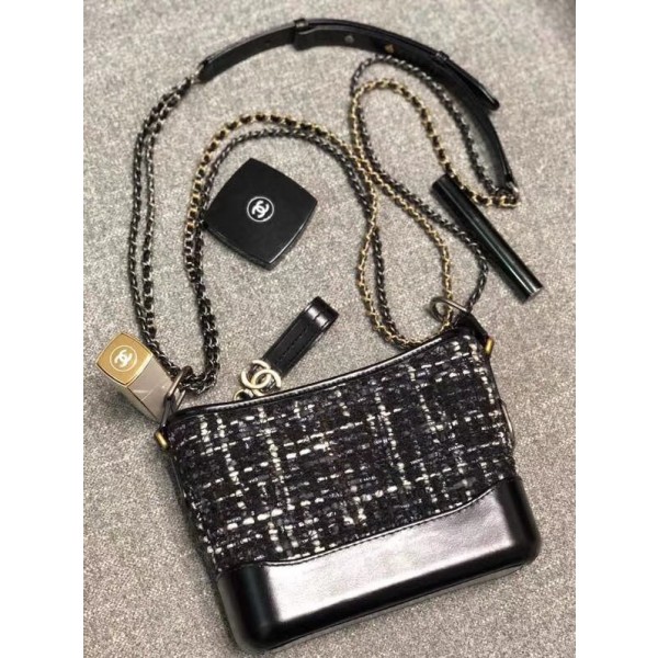Chanel Tweed/Calfskin Gabrielle Small Hobo Bag A91810 Black/White 2018