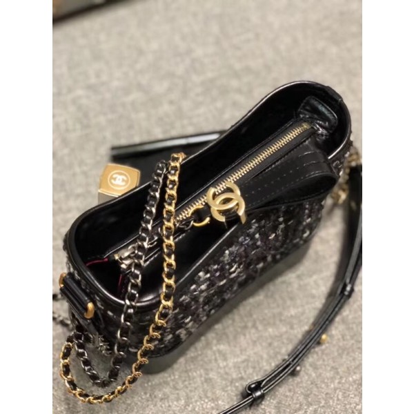 Chanel Tweed/Calfskin Gabrielle Small Hobo Bag A91810 Black/White 2018