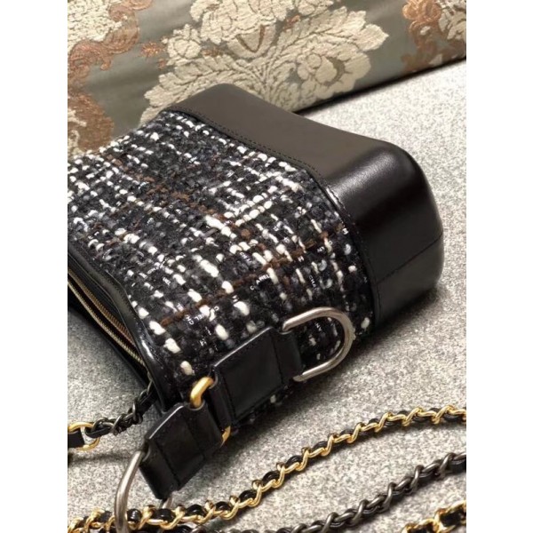 Chanel Tweed/Calfskin Gabrielle Small Hobo Bag A91810 Black/White 2018
