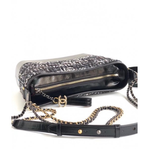 Chanel Tweed/Calfskin Gabrielle Medium Hobo Bag A93824 Black/White 2018