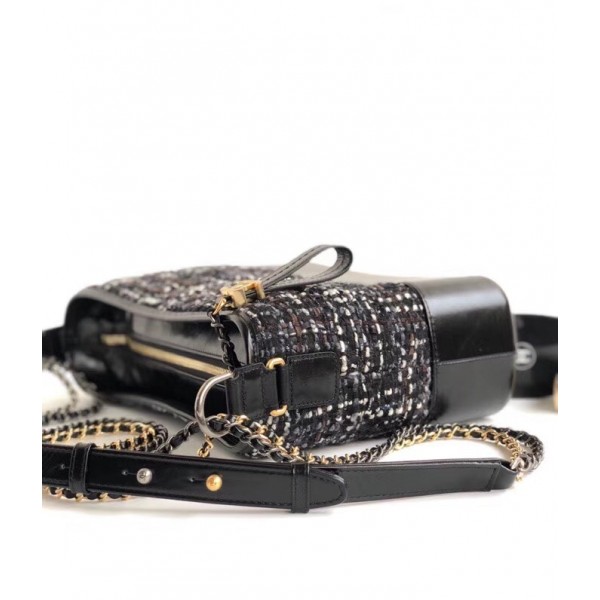 Chanel Tweed/Calfskin Gabrielle Medium Hobo Bag A93824 Black/White 2018