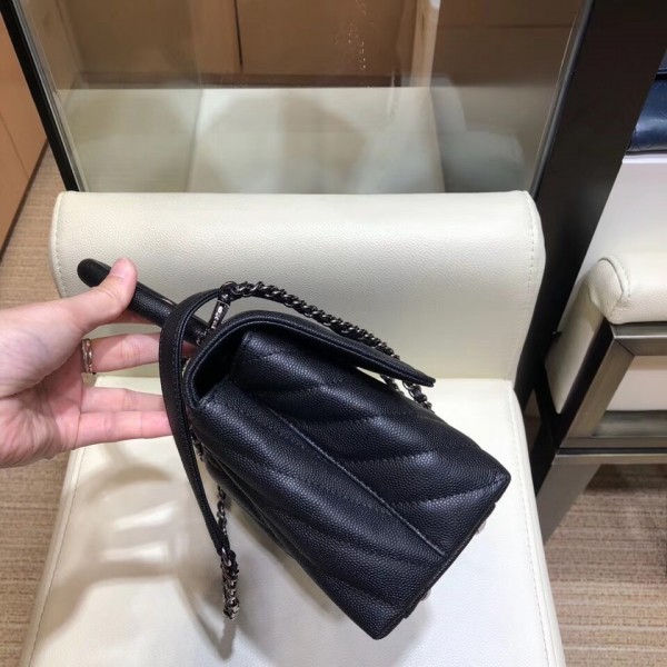 Chanel Chevron Grained Calfskin Small Flap Bag with Top Handle A92990 Black 2018