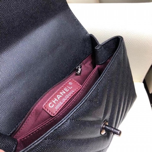 Chanel Chevron Grained Calfskin Small Flap Bag with Top Handle A92990 Black 2018
