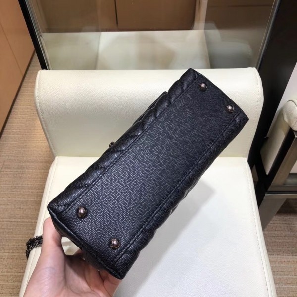 Chanel Chevron Grained Calfskin Small Flap Bag with Top Handle A92990 Black 2018
