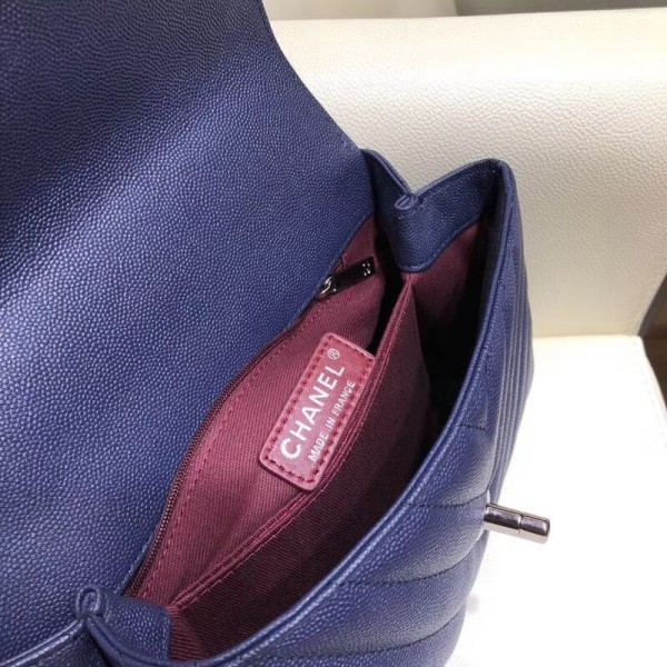 Chanel Chevron Grained Calfskin Small Flap Bag with Top Handle A92990 Blue 2018