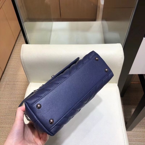 Chanel Chevron Grained Calfskin Small Flap Bag with Top Handle A92990 Blue 2018