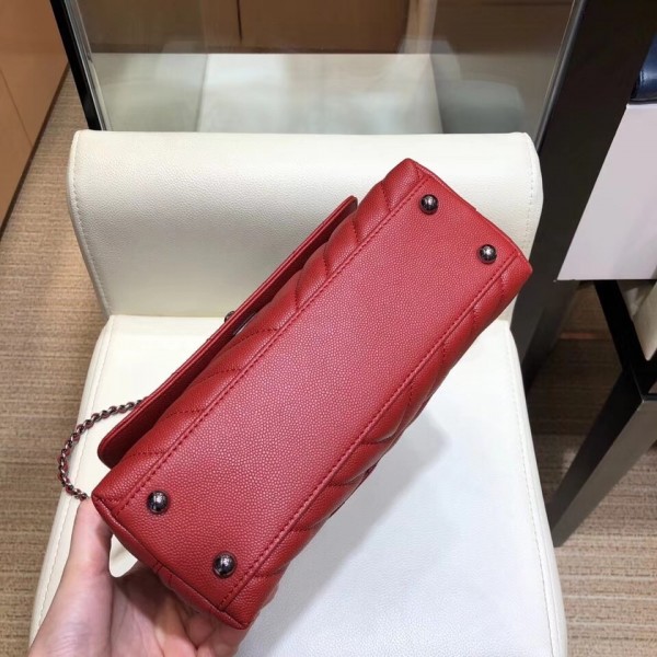 Chanel Chevron Grained Calfskin Small Flap Bag with Top Handle A92990 Red 2018